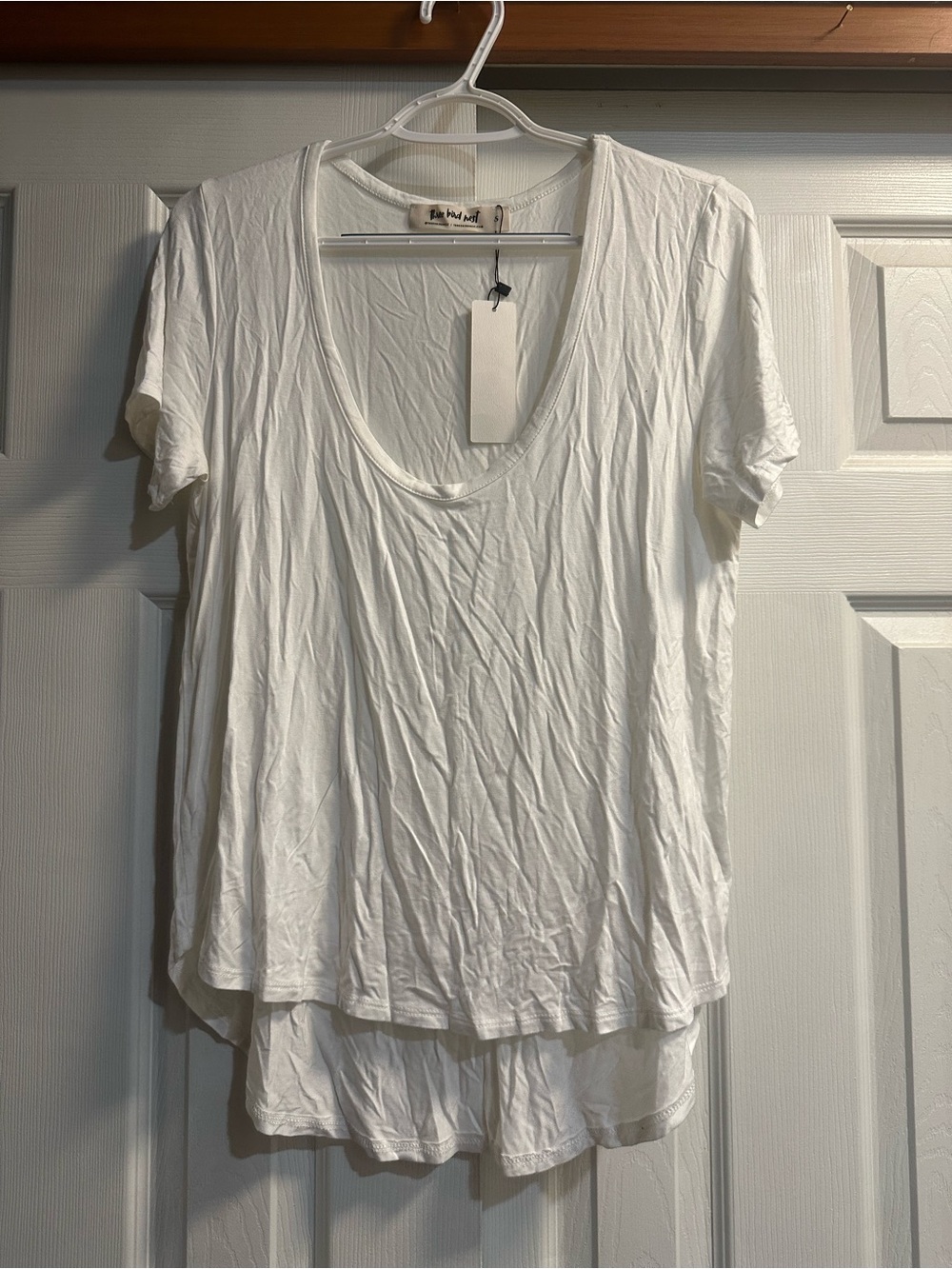 Three Bird Nest White Scoop Neck Layered Short Sleeve Tee